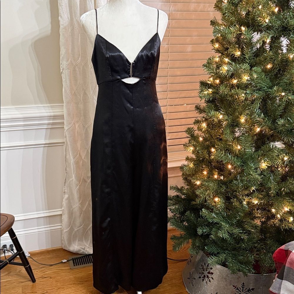 Free People Satin Cutout Jumpsuit Black Wide Leg Size 8 NWT